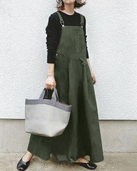 Casual Long Women Strap Pocket Big Solid Dress Loose Dress
