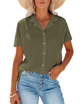 Button Down Short Sleeve Blouse - Zeagoo (Us Only)