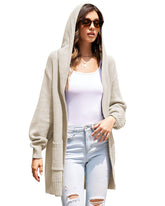 Cardigan for Women Long Sleeve Knit Cardigan with Hood Open Front Sweater Coat Outwear with Pockets - Zeagoo (Us Only)