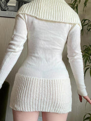 White Collar Long Sleeve Sweater Mini Dress