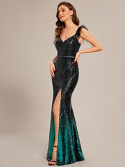 Sequin Feather Lace-Up Mermaid Prom Dresses