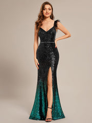 Sequin Feather Lace-Up Mermaid Prom Dresses