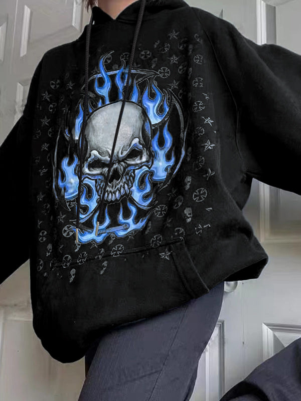 Burning Skull Graphic Pullover Hoodie