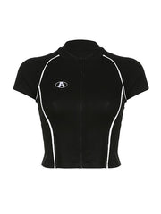 Piping Detail Zip Up Crop Top