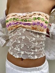 Patchwork Floral Lace Bandeau Top