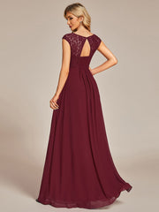 Elegant Chiffon Maxi Evening Dress with Lace Cap Sleeve