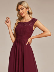 Elegant Chiffon Maxi Evening Dress with Lace Cap Sleeve