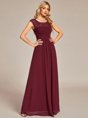 Elegant Chiffon Maxi Evening Dress with Lace Cap Sleeve