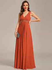 Floral Applique Sleeveless Chiffon Long Formal Evening Dress