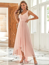 V-Neck High-Low Chiffon Evening Party Dress