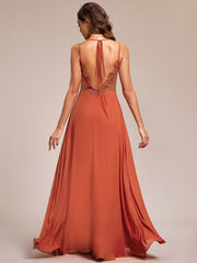 Convertible Chiffon Lace Open Back Spaghetti Straps Bridesmaid Dress
