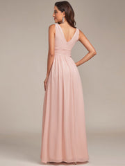 Sleeveless V-Neck Plain Chiffon Maxi Bridesmaid Dress
