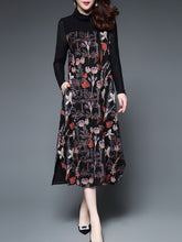 Sheer Sleeve Paneled Long Sleeve Floral Party Dress
