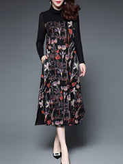 Sheer Sleeve Paneled Long Sleeve Floral Party Dress