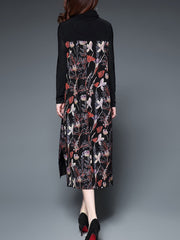 Sheer Sleeve Paneled Long Sleeve Floral Party Dress