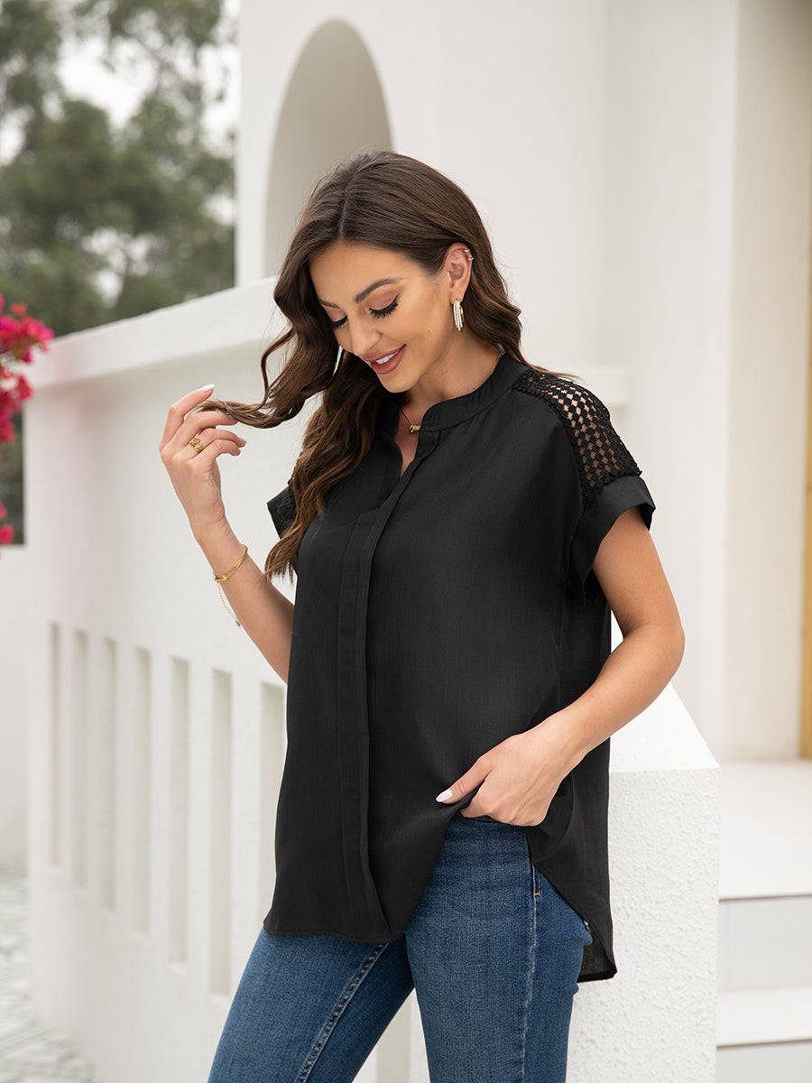 Size Curve Blouses Short Sleeve Hollow Stitching Blouse