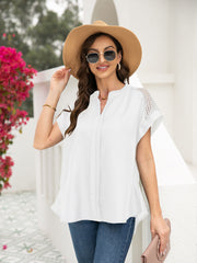 Size Curve Blouses Short Sleeve Hollow Stitching Blouse