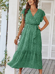 Sexy Floral Tie Waist Casual Midi Dress