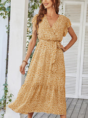 Sexy Floral Tie Waist Casual Midi Dress