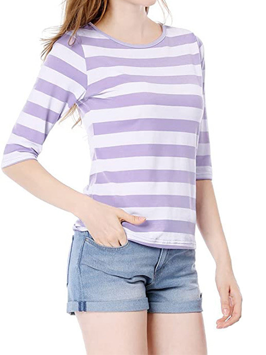 Elbow Sleeves Round Neck Slim Fit Casual Printed T-Shirt