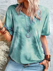 Fashion Tie-dyed V neck Short sleeve T-Shirts