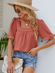 Square Neck Babydoll Ruffled Sleeve T Shirt