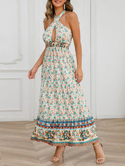 Sexy Retro Floral Slim Fit Halter Neck Midi Dress