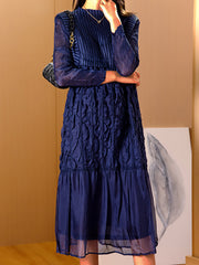 Plus Size Pleated Slim Round Neck Midi Dress