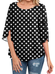 Casual Scoop Neck Loose 3/4 Sleeve Chiffon T-Shirt