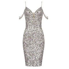Sling V-neck Colorful Sequin Dress Fashion Hot Girls Wear