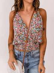 Floral Surplice Neck Tank Top