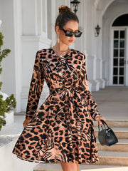 Sexy Buttons Printed Long Sleeved Mini Dress