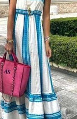 Fashion Stripe Gored One shoulder Vest Maxi Dresses