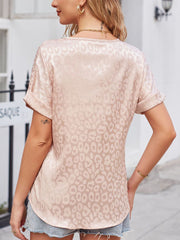 Leopard Print V Neck Short Sleeve T-Shirt