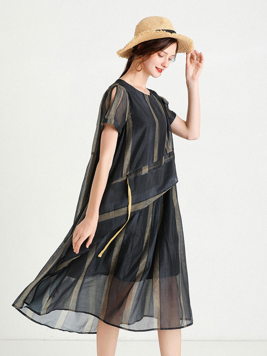 Size Curve Dresses Slim Striped Irregular Midi Dress