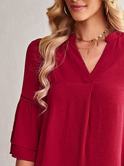 Solid Color Loose V Neck Mini Dress