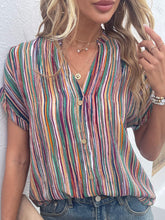 Multicolored Stripe Notched Neck Blouse