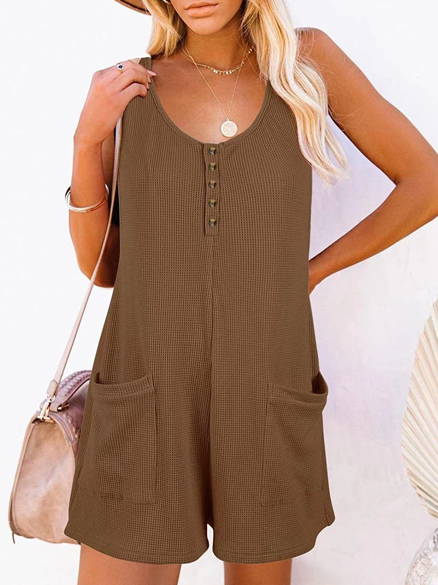 Splicing Sleeveless Loose Casual Button Jumpsuit
