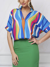 Striped Print V Neck Loose Blouse