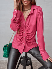Solid Color Pleated Temperament Elegant Blouse