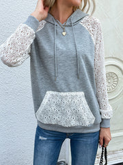 Comfortable Casual Pullover Lace Hollow Stitching Hoodie - Closed - Bishop - Shirt - V-Neck - Halter