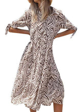 Fashion Stripe print Lapel Half sleeve Maxi Dresses