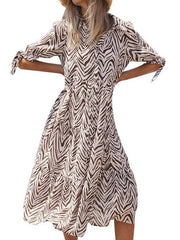 Fashion Stripe print Lapel Half sleeve Maxi Dresses
