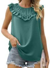 Tops Pleated Chiffon Solid Sleeveless Tank Top