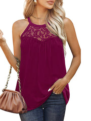 Tops Sexy Lace Pleated Sleeveless Tank Top