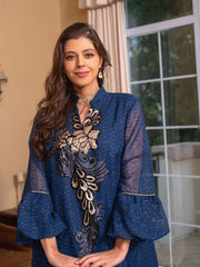 Printed Tie V Neck Long Sleeve Maxi Dress