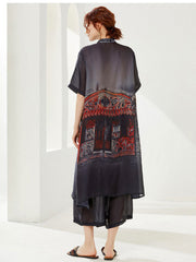 Size Curve Sets Plus Size Casual Round Neck Printed Button Chiffon Two Piece Set