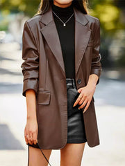 Collar Leather Tempting Stylish For Commuting Jacket - Raglan - Barcelet - Jewel - Halter - Closed