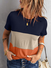 Color Matching Loose Versatile Round Neck T-Shirt