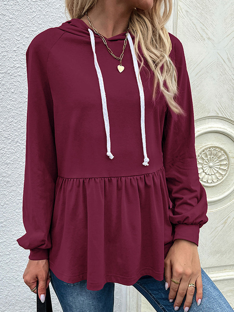 Splicing Casual Solid Color Pullover Hoodie - Closed - Bishop - Shirt - Halter - Jewel